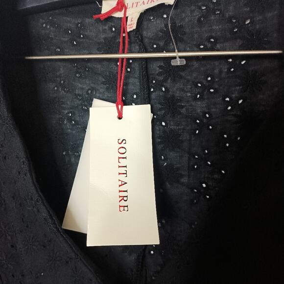 Solitaire Eyelet Button Front Blouse Collared Black Vintage Inspire Handmade New - Picture 3 of 7